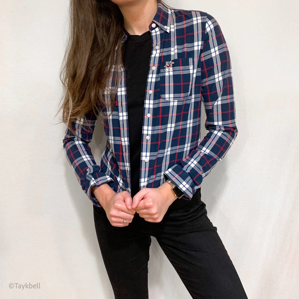 Hollister Plaid Button Down Collared Shirt, XS